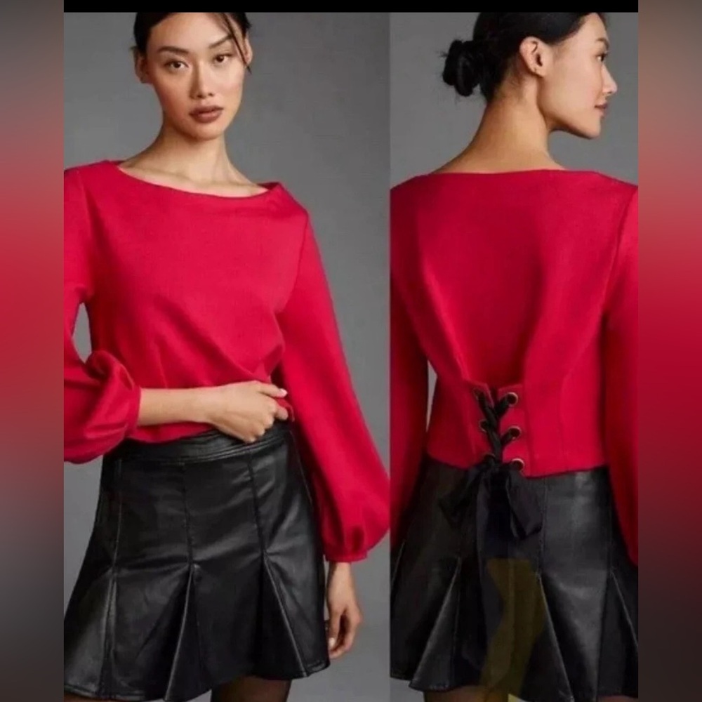 Maeve Anthropologie Raspberry Corset Bow Sweatshirt,